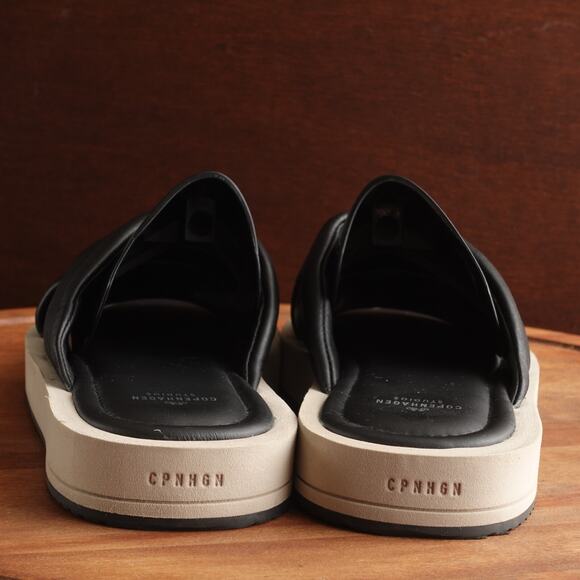 Copenhagen Studios Sandals WMS SZ EU 39 US 8 BLK Leather Criss Cross Slide Shoes - Picture 6 of 11